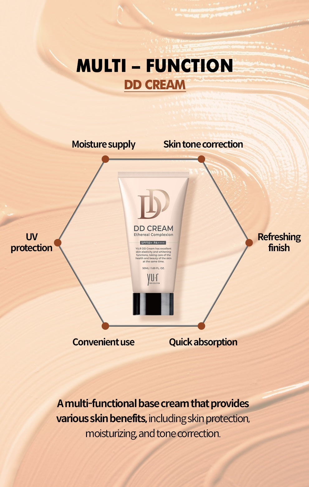 Yur DD Cream - SPF50+ PA++++ (Light, Medium & Dark)