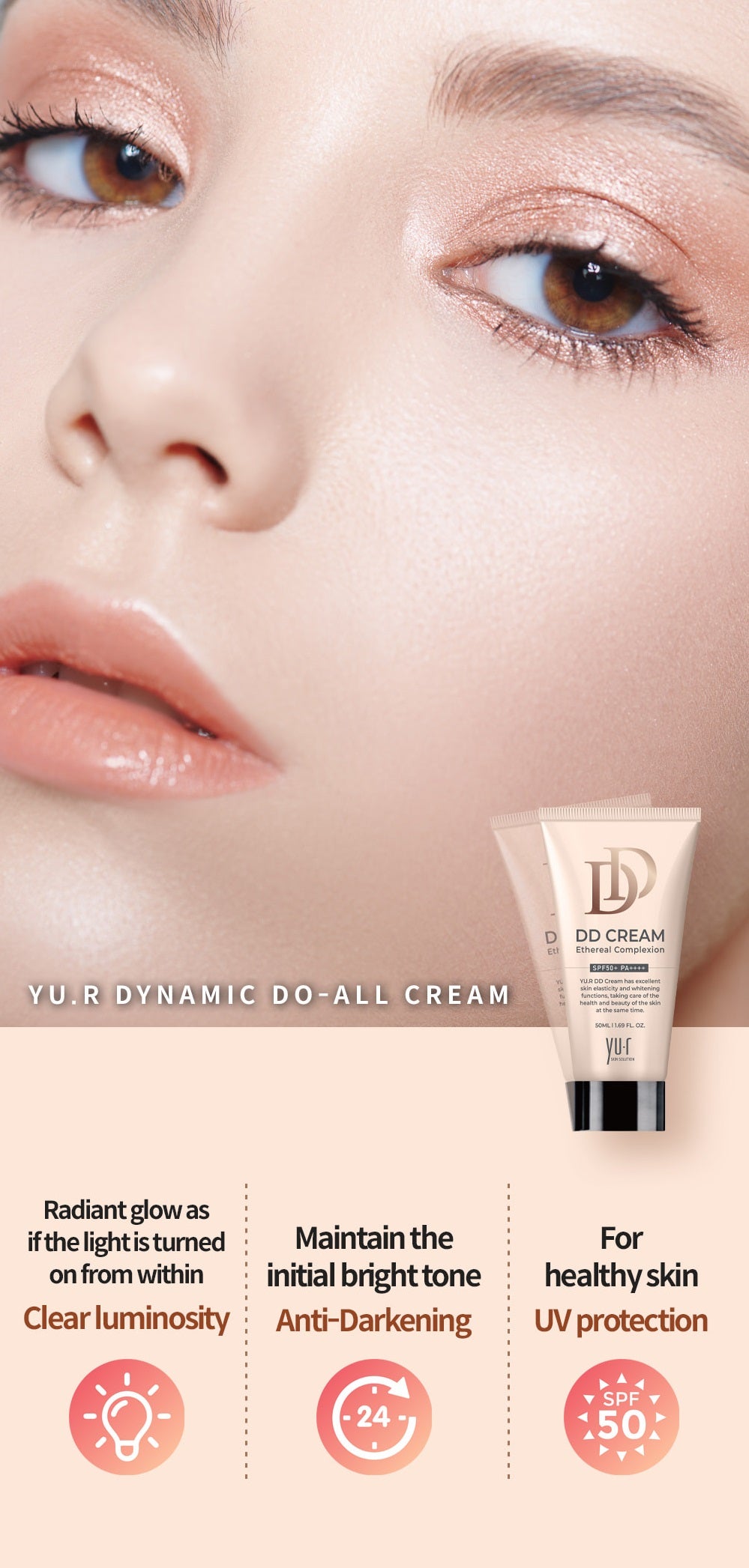 Yur DD Cream - SPF50+ PA++++ (Light, Medium & Dark)